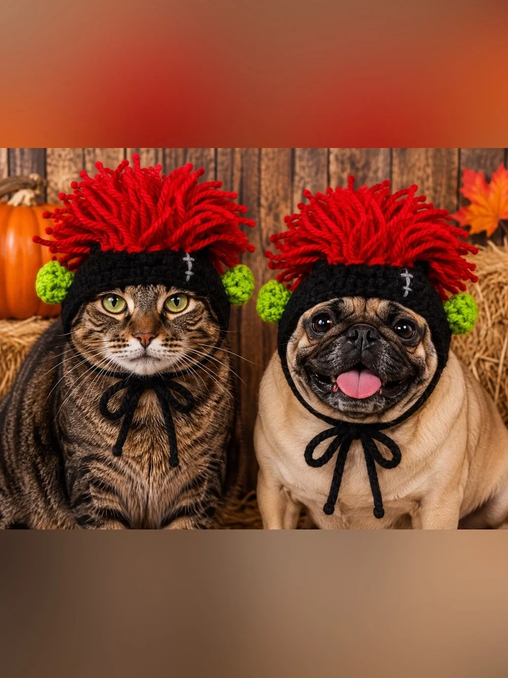 Frankenstein Monster Pet Costume Hat – Knit Yarn Wig